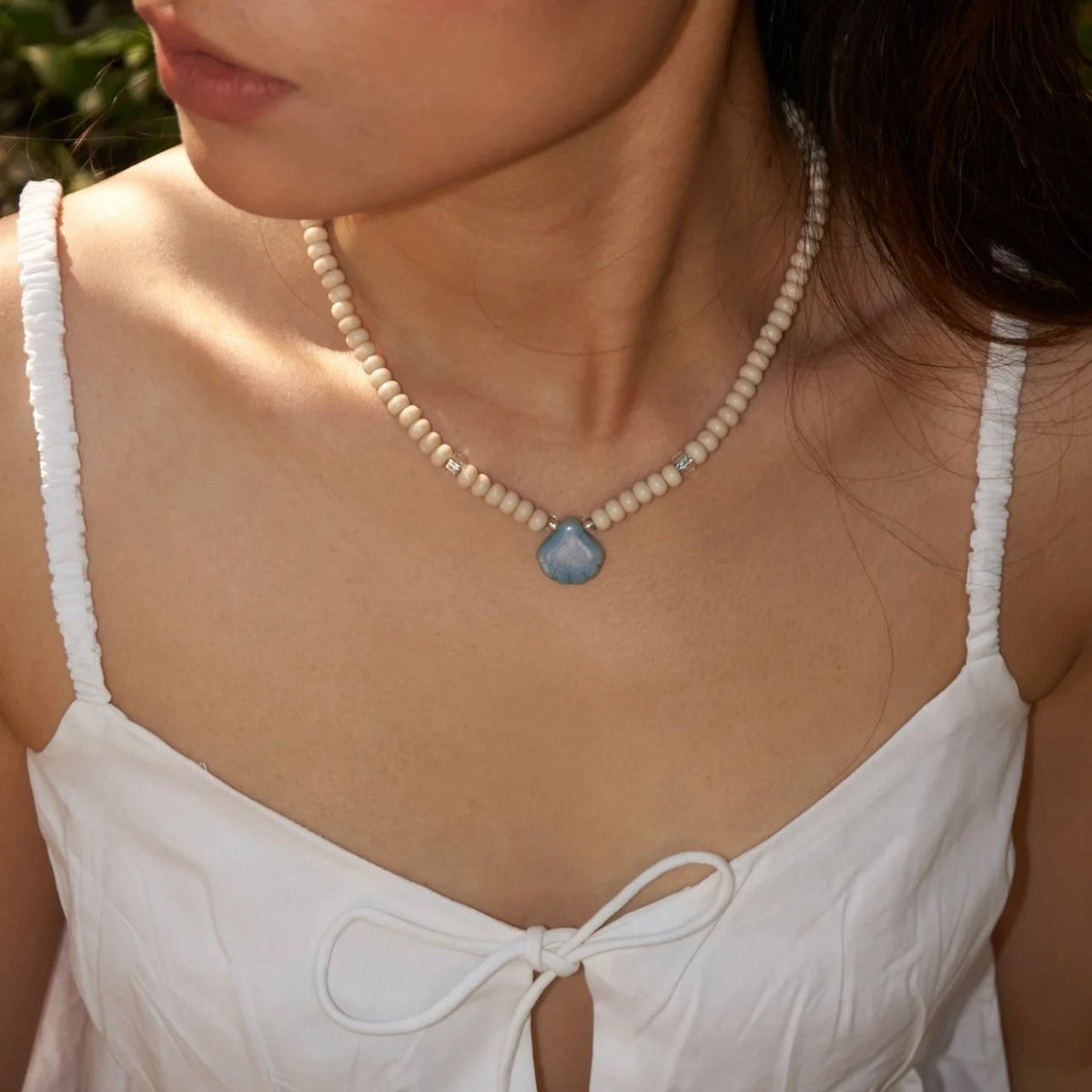 Oceanic Whispers Natural Stone and Shell Glass Bead Necklace