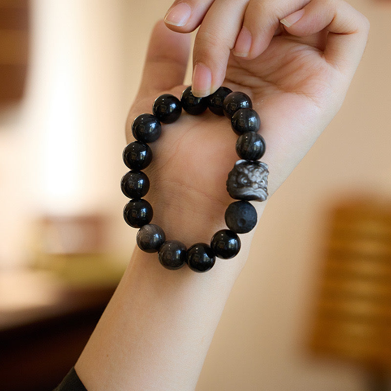 Nebula Guardian Silver Obsidian Bracelet