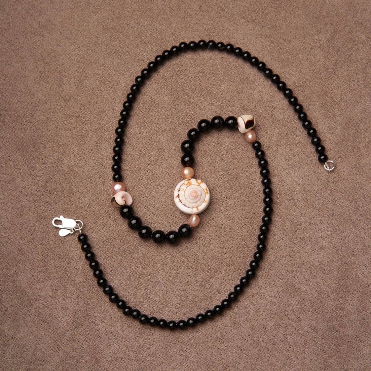 Ocean's Embrace Black Agate & Pearl Necklace