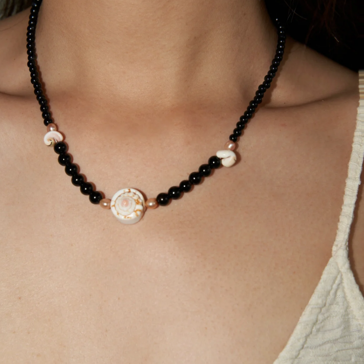 Ocean's Embrace Black Agate & Pearl Necklace